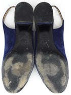 Chanel CC Blue Suede Leather Cap Toe Block Heel Slingback Shoes - 38