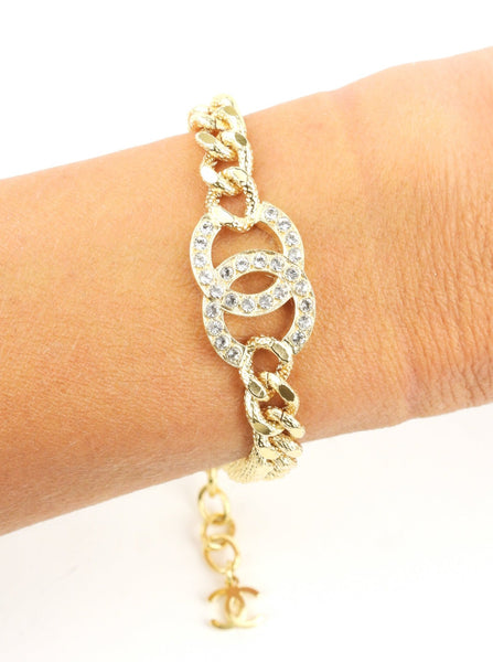 Chanel 22A Crystal CC Gold Tone Cuban Chain Bracelet – I MISS YOU VINTAGE