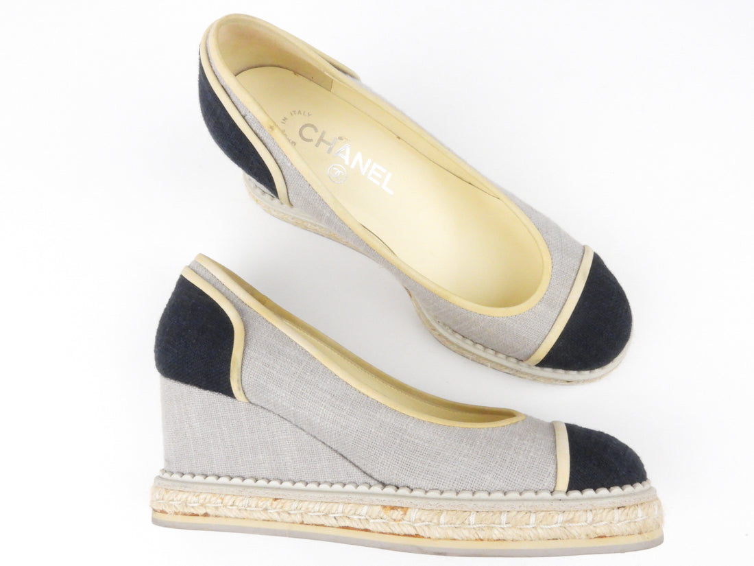 Chanel Grey Suede Chain Around Wedges with Black Leather Toe – The Hangout