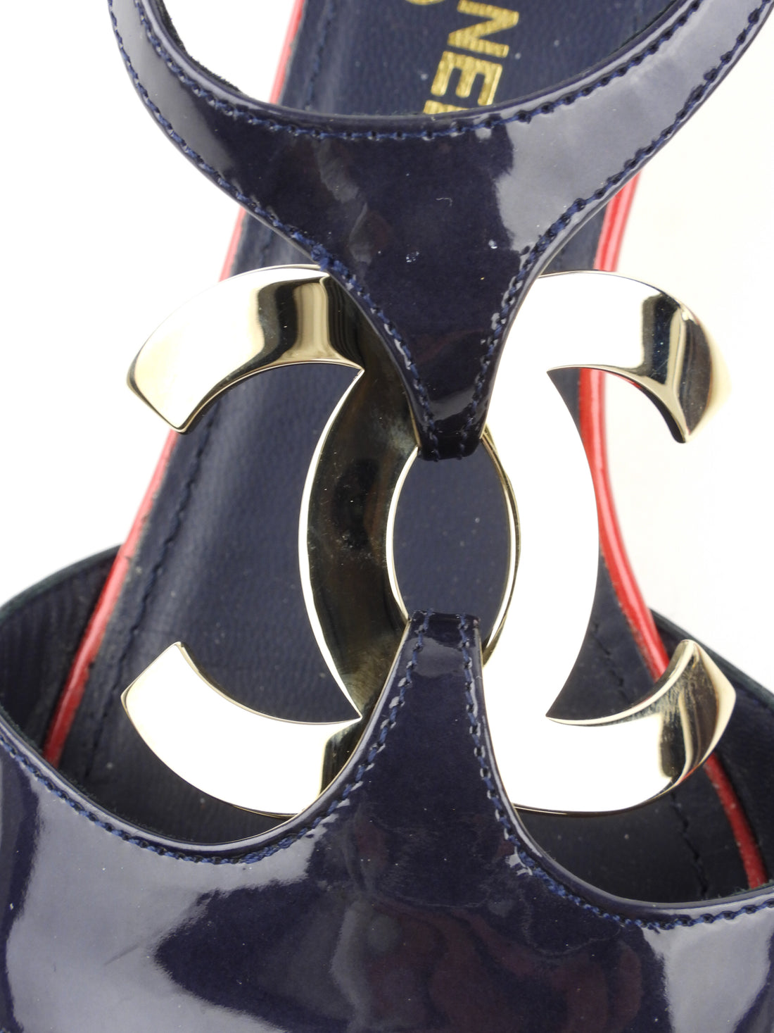 Navy patent clearance leather sandals