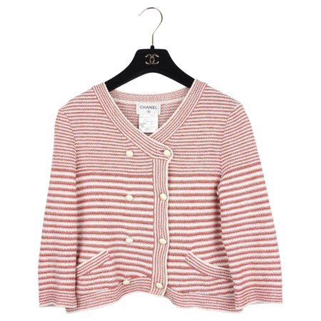 Chanel Pink and White Striped Knit Skirt Set - 38