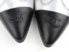 Chanel Silver Metallic Leather Black Cap Toe CC Oxford Shoes