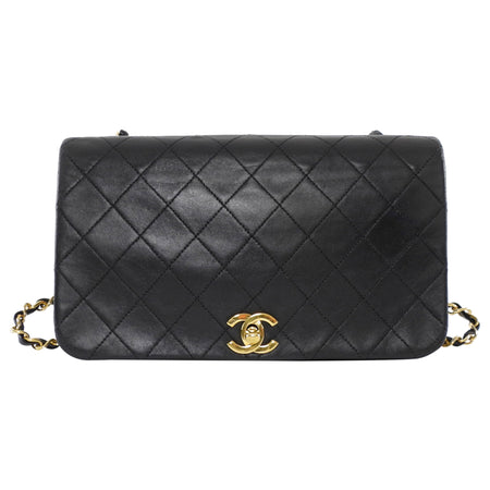 Chanel Vintage 1989 Classic Medium Black Leather Full Flap Bag