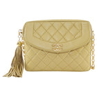Chanel Vintage 1991 Beige Leather Medium Bijoux Tassel Flap Camera Bag