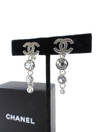 Chanel 23 Strass Clear Crystal CC Drop Earrings Silver
