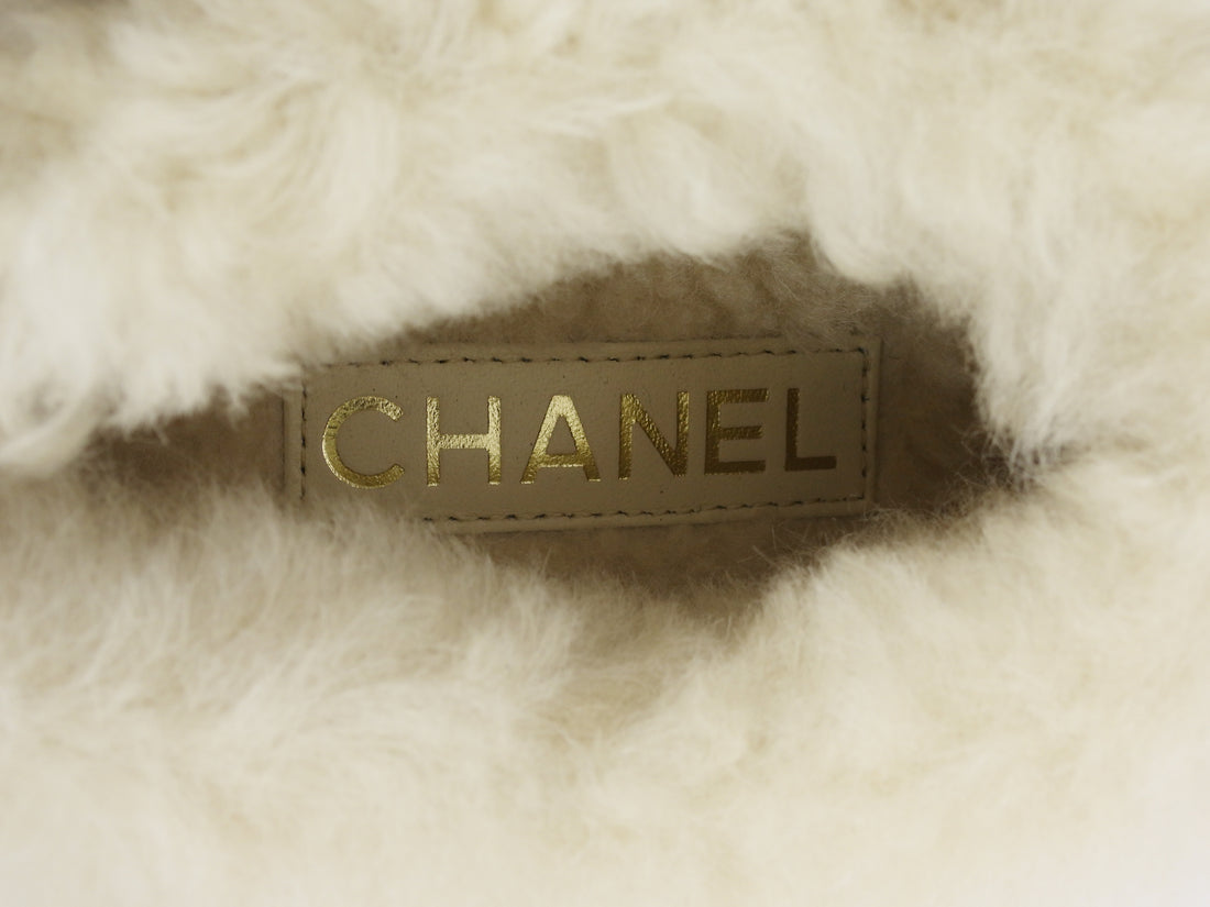 Chanel Beige Black 25A Shearling Suede Cap Toe Gum Sole Short Boots - 36.5