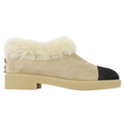 Chanel Beige Black 25A Shearling Suede Cap Toe Gum Sole Short Boots - 36.5