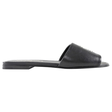 Chanel Pearl Interlocking CC Black Lambskin Flat Sandals - 37C