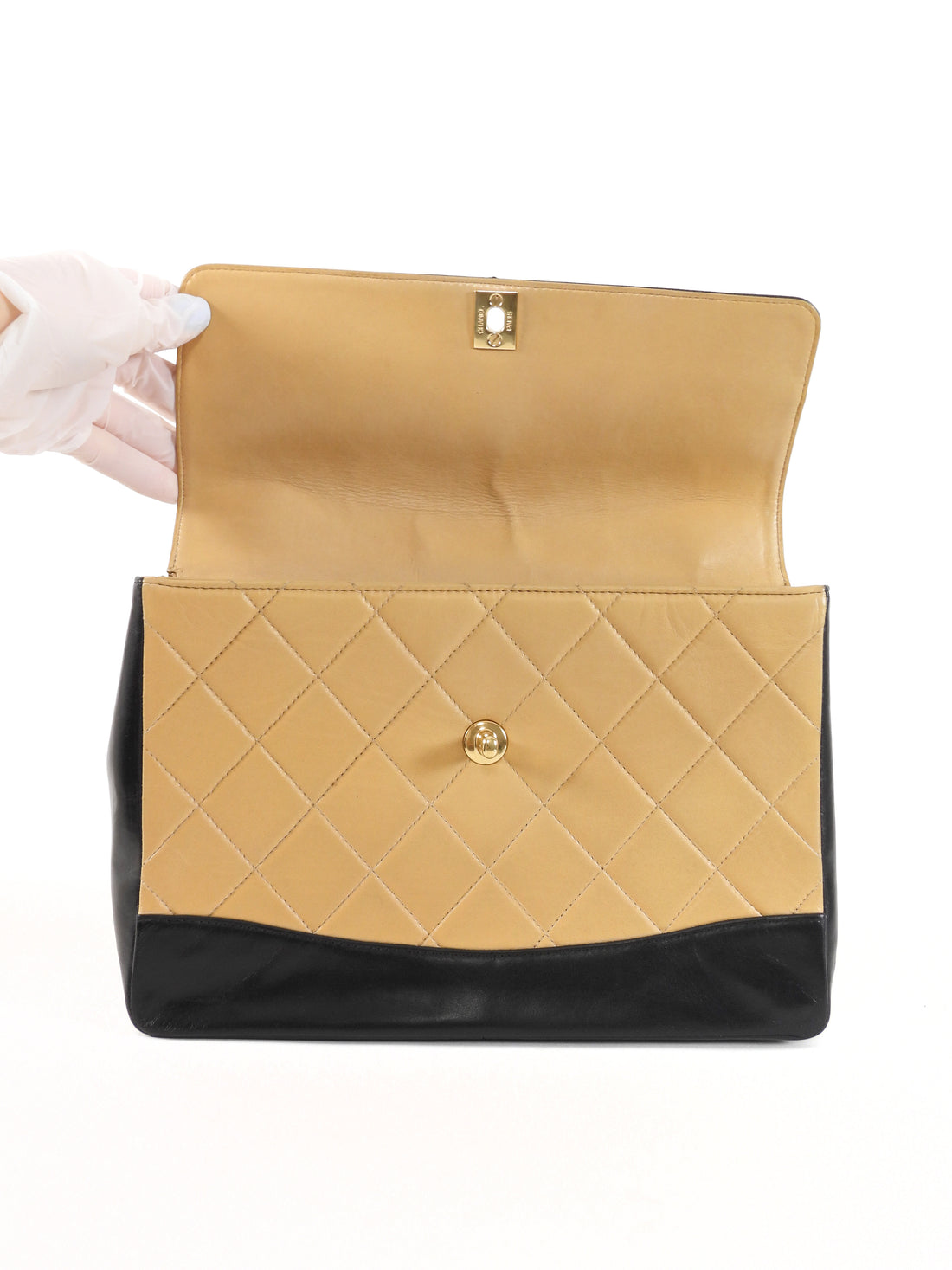 Chanel Beige Black Vintage 2000 Quilted Lambskin Bicolour Flap Shoulder Bag