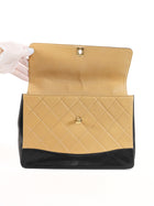 Chanel Beige Black Vintage 2000 Quilted Lambskin Bicolour Flap Shoulder Bag