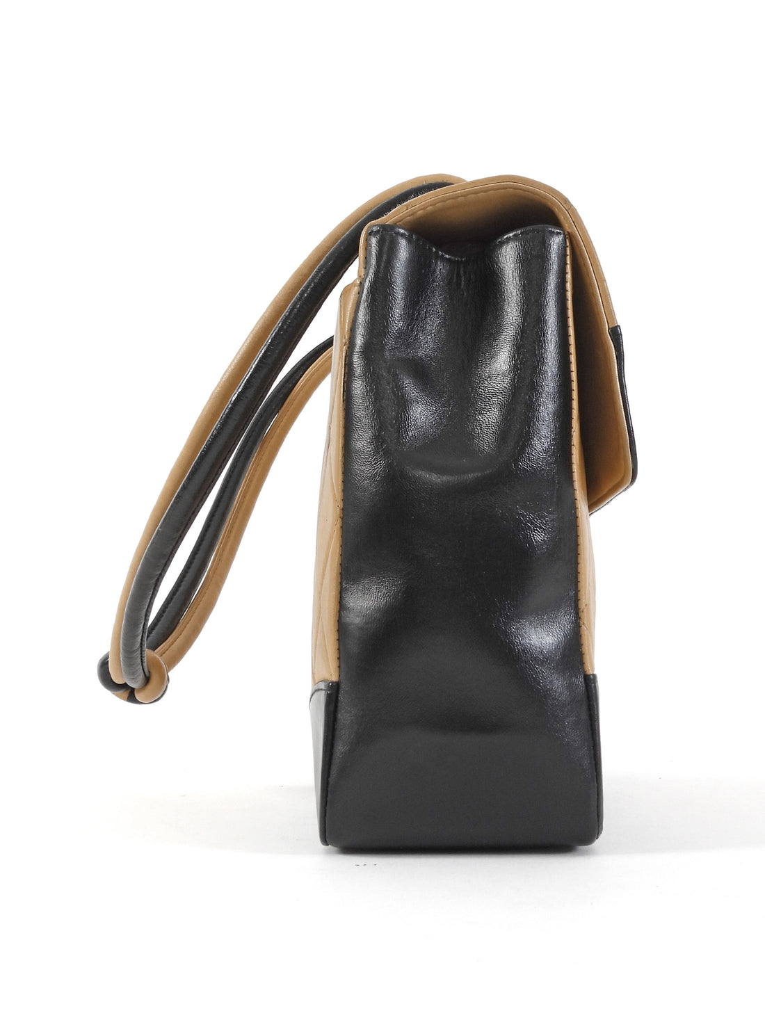 Chanel Beige Black Vintage 2000 Quilted Lambskin Bicolour Flap Shoulder Bag