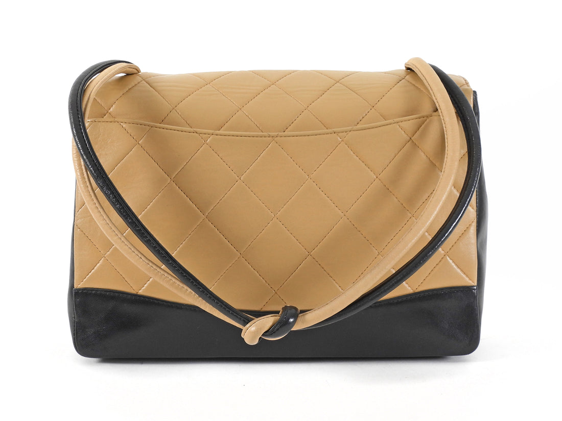 Chanel Beige Black Vintage 2000 Quilted Lambskin Bicolour Flap Shoulder Bag