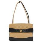 Chanel Beige Black Vintage 2000 Quilted Lambskin Bicolour Flap Shoulder Bag