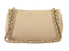 Chanel Light Beige Surpique Chevron Quilted Medium Flap Bag