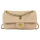 Chanel Light Beige Surpique Chevron Quilted Medium Flap Bag