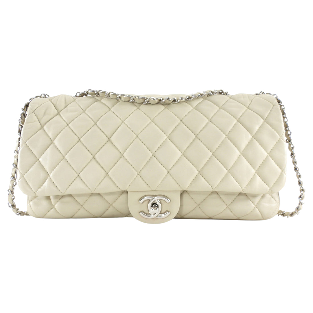 Chanel Seoul Coco Ivory Beige Quilted Lambskin Jumbo Rain Flap Bag