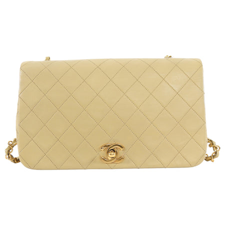 Chanel Beige Vintage 1989 Classic Medium Full Flap Bag