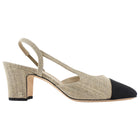 Chanel Natural Linen Grosgrain Cap Toe Block Heel Slingback Heels - 37.5 / 7