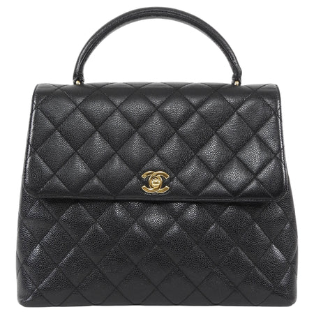 Chanel Black Vintage 1997 Caviar Leather Coco Top Handle Jumbo Kelly Bag