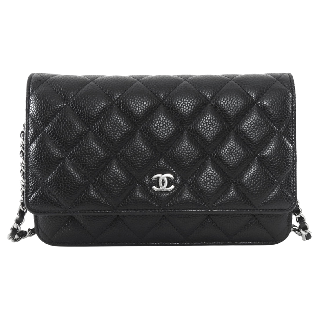 Chanel Black Caviar Leather CC Classic Wallet on Chain SHW