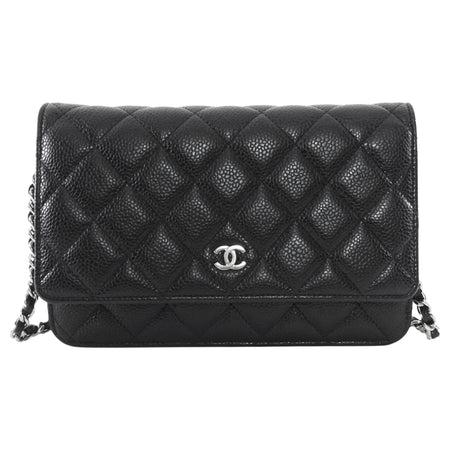 Chanel Black Caviar Leather CC Classic Wallet on Chain SHW