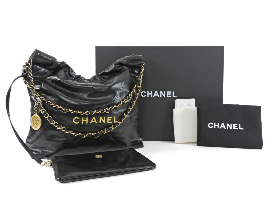 Chanel Black 22 Chain Drawstring Calfskin Small Quilted Bag