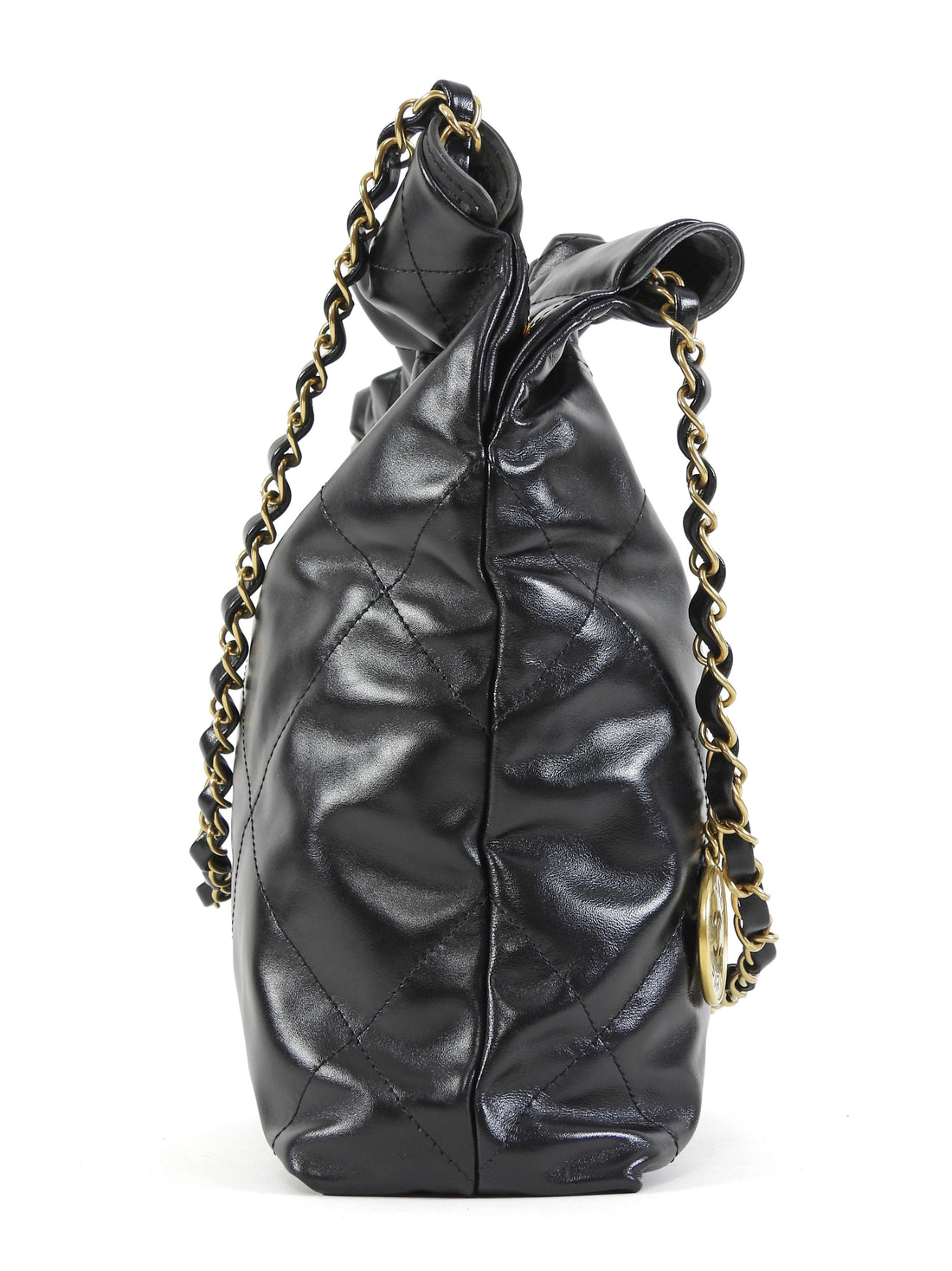 Chanel Black 22 Chain Drawstring Calfskin Small Quilted Bag