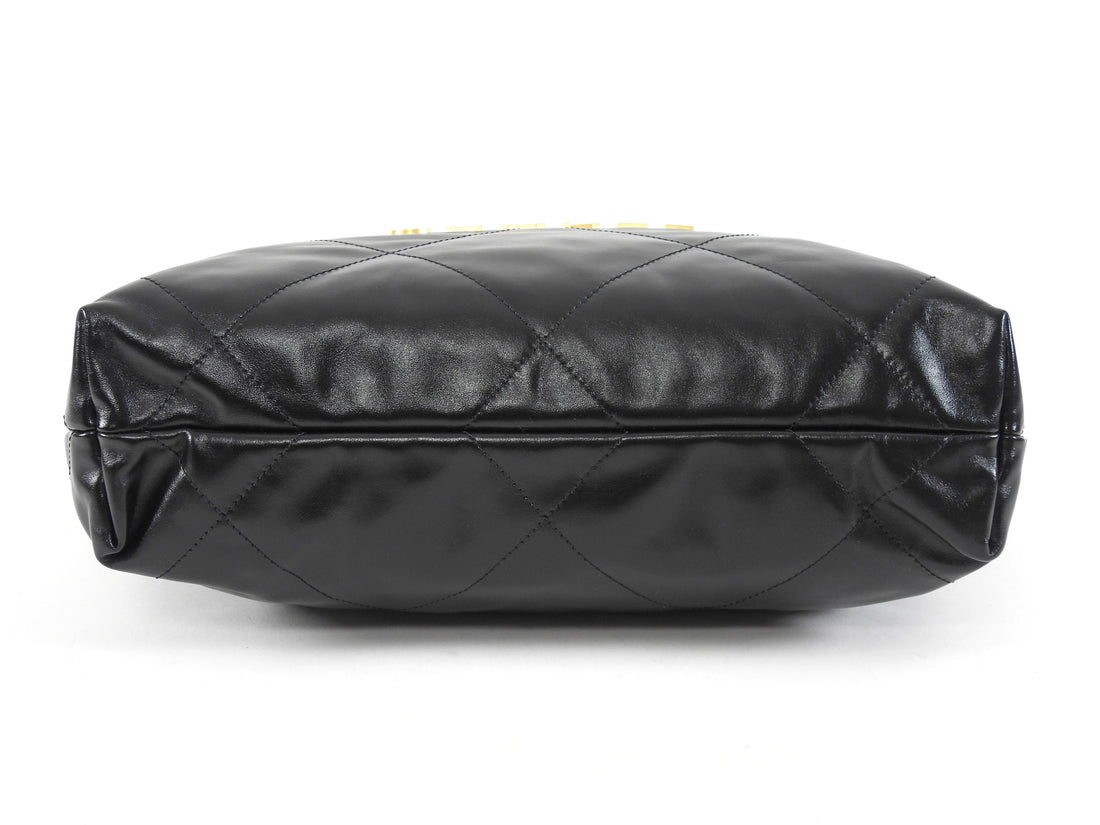 Chanel Black 22 Chain Drawstring Calfskin Small Quilted Bag