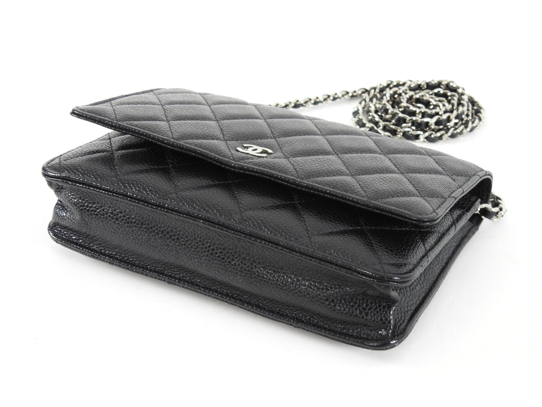 Chanel Black Black Caviar Leather CC Classic Wallet on Chain SHW