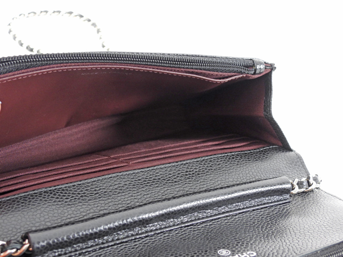 Chanel Black Black Caviar Leather CC Classic Wallet on Chain SHW