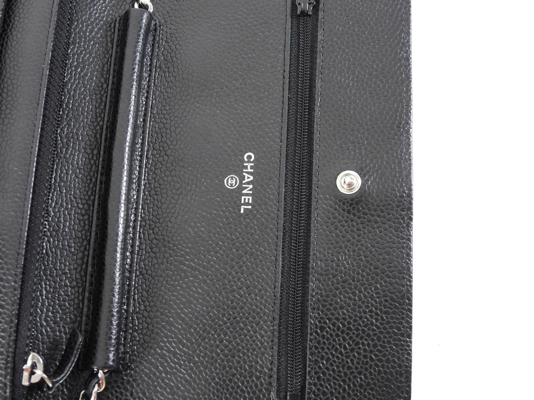 Chanel Black Black Caviar Leather CC Classic Wallet on Chain SHW