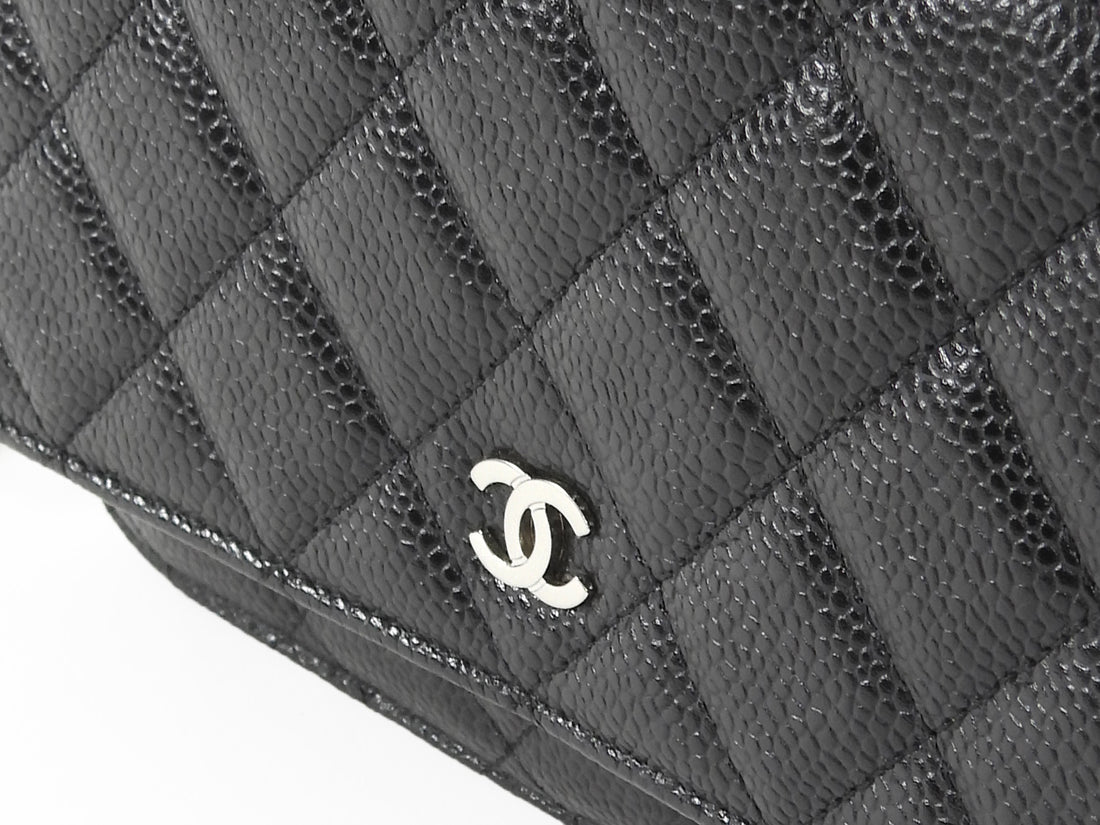 Chanel Black Black Caviar Leather CC Classic Wallet on Chain SHW