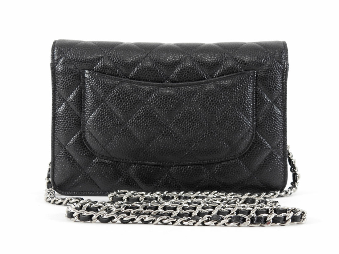 Chanel Black Black Caviar Leather CC Classic Wallet on Chain SHW