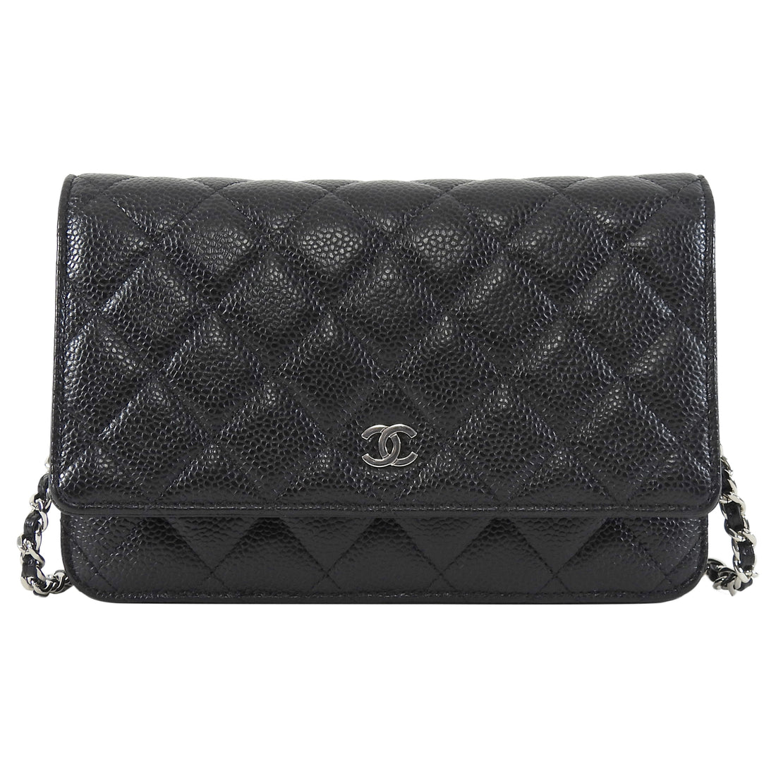 Chanel Black Black Caviar Leather CC Classic Wallet on Chain SHW