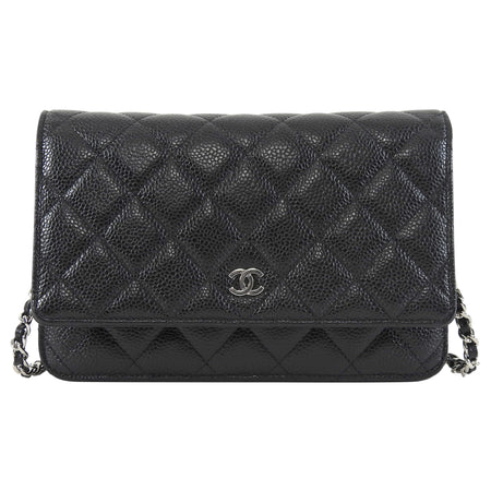 Chanel Black Black Caviar Leather CC Classic Wallet on Chain SHW