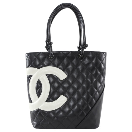 Chanel Vintage 2004 Cambon CC PM Black Quilted Lambskin Tote Bag
