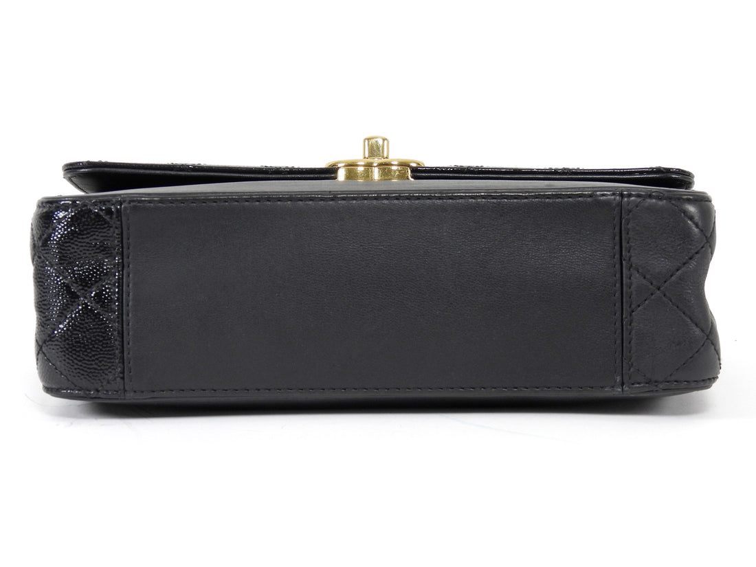 Chanel Black Calfskin and Patent Medium Chain Medium Flap Bag