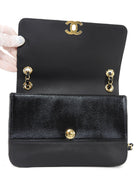 Chanel Black Calfskin and Patent Medium Chain Medium Flap Bag