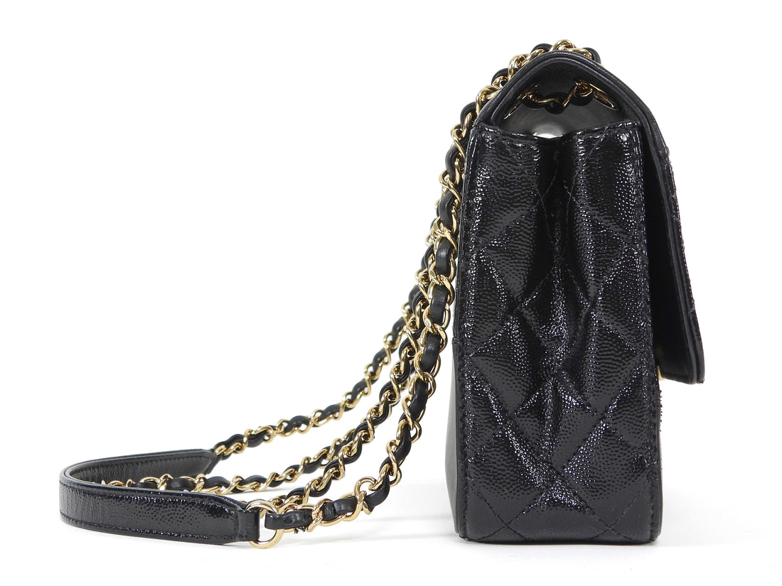 Chanel Black Calfskin and Patent Medium Chain Medium Flap Bag