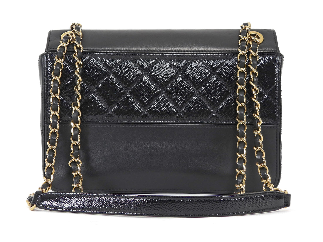 Chanel Black Calfskin and Patent Medium Chain Medium Flap Bag