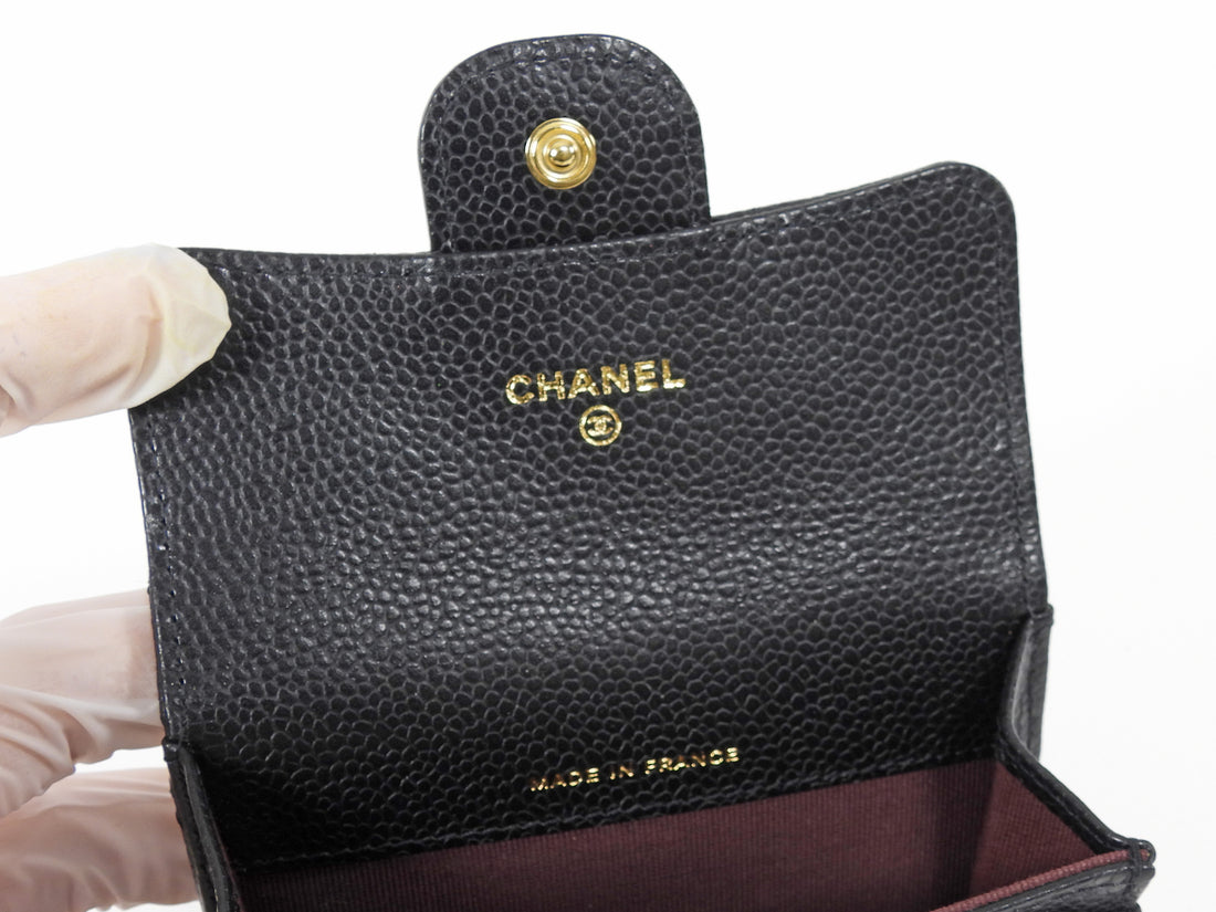 Chanel Black Caviar Quilted Leather Flap Card Holder Wallet