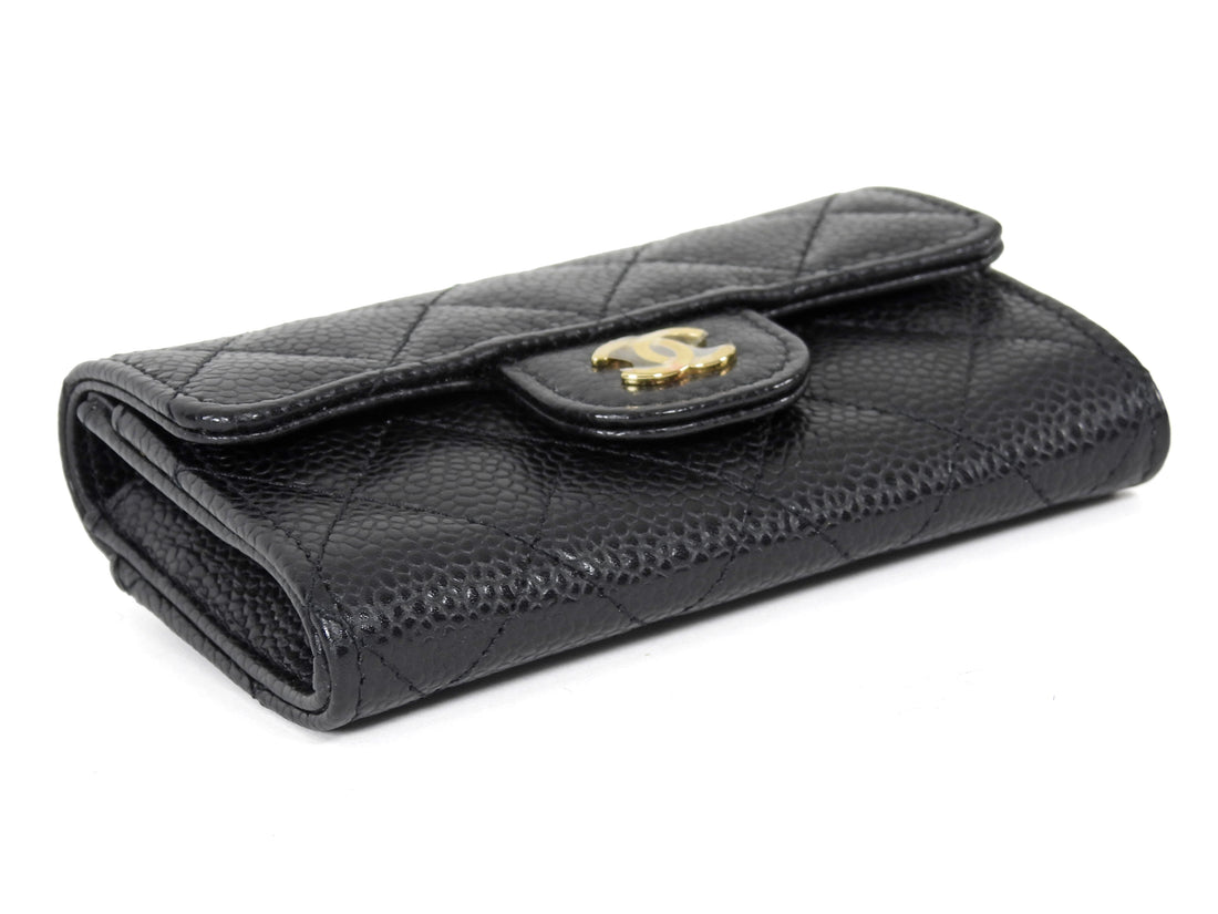 Chanel Black Caviar Quilted Leather Flap Card Holder Wallet