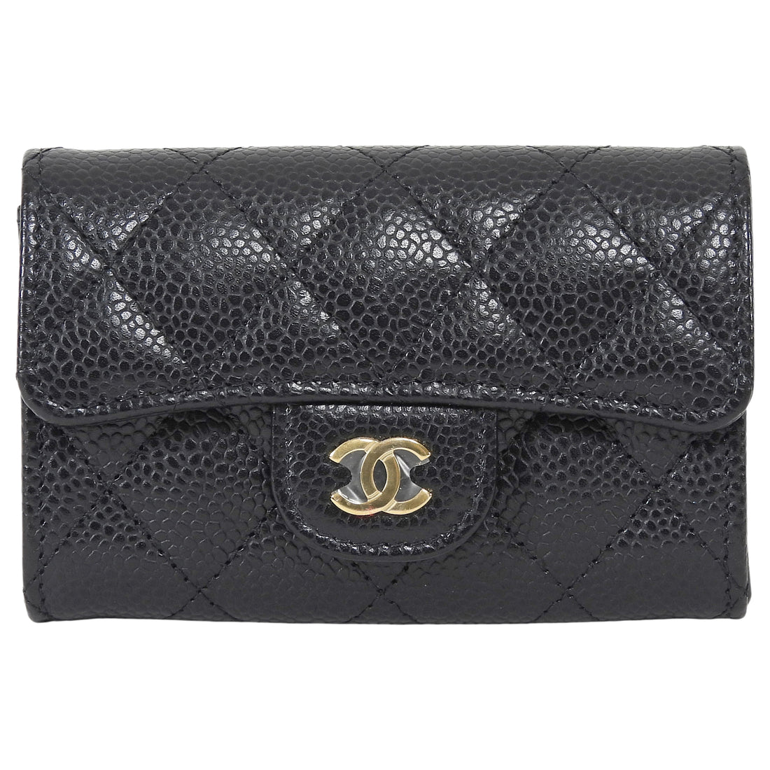 Chanel Black Caviar Quilted Leather Flap Card Holder Wallet