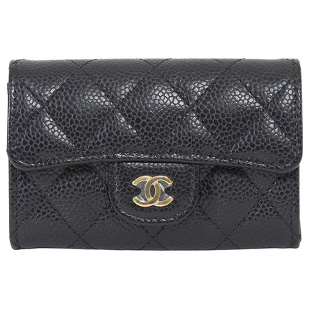 Chanel Black Caviar Quilted Leather Flap Card Holder Wallet