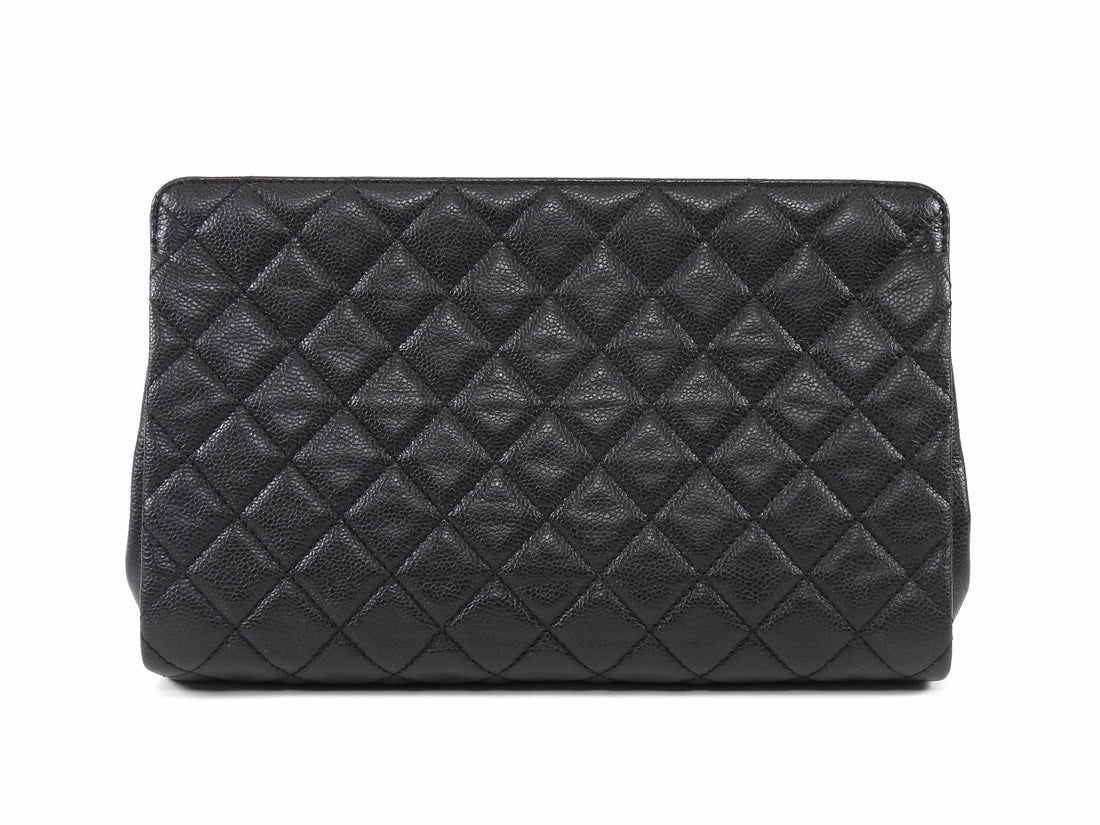 Chanel Black Caviar Quilted Leather Large CC Clutch Bag