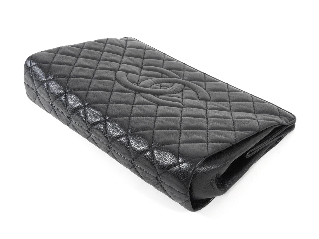 Chanel Black Caviar Quilted Leather Large CC Clutch Bag