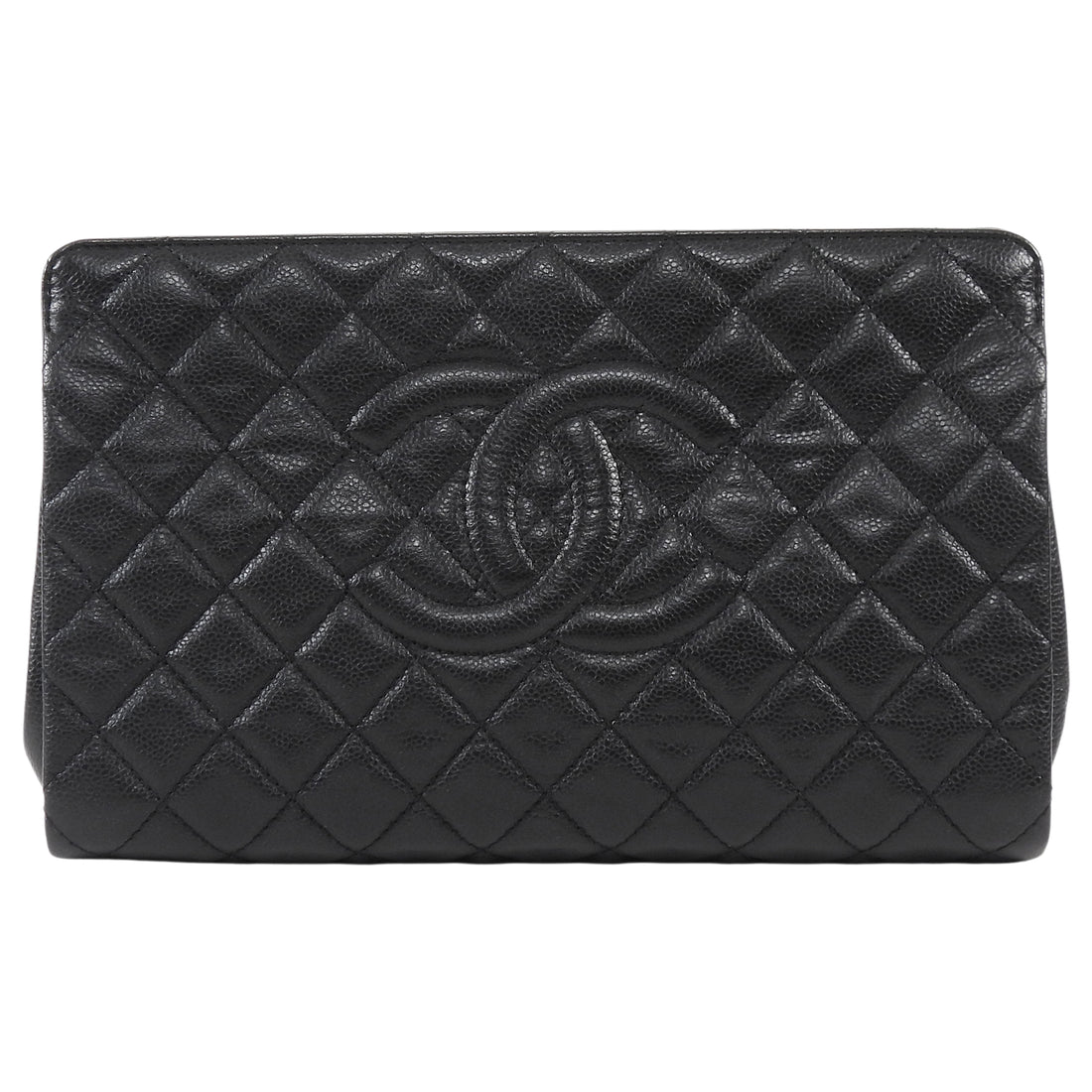 Chanel Black Caviar Quilted Leather Large CC Clutch Bag