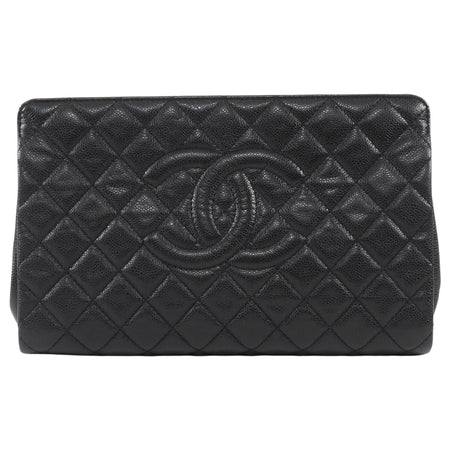 Chanel Black Caviar Quilted Leather Large CC Clutch Bag
