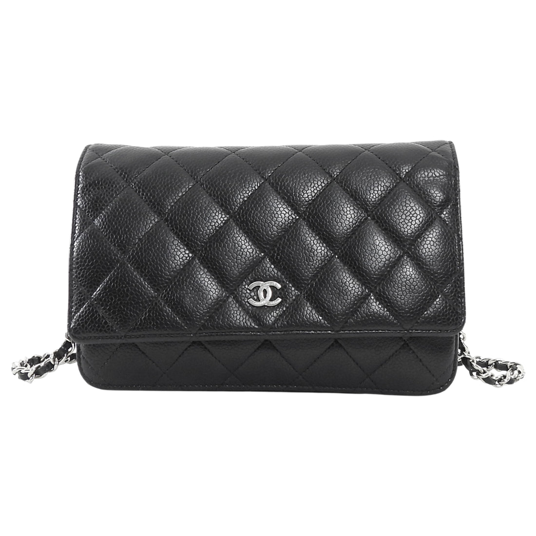 Chanel Black Caviar Leather CC Classic Wallet on Chain SHW