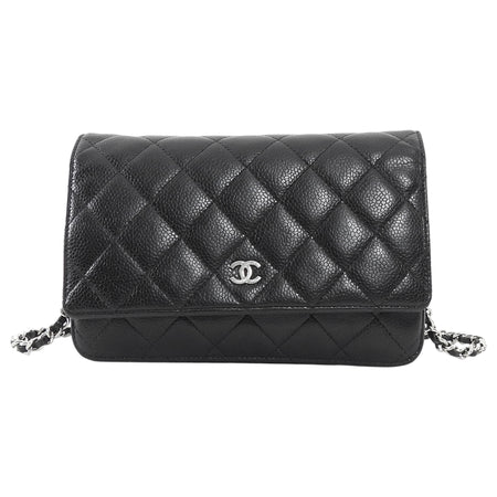 Chanel Black Caviar Leather CC Classic Wallet on Chain SHW
